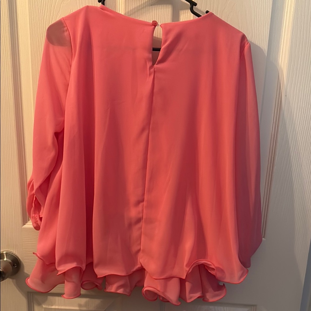 Pink Ruffled 3/4 Sleeve Boxy Blouse - Picture 4 of 10